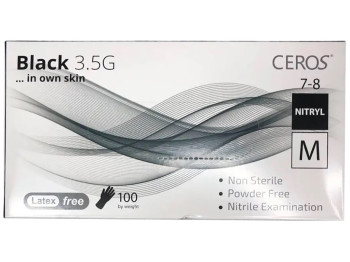 Рукавички нітрилові оглядові нестерильні неприпудрені Ceros Black, 3,5G, розмір М, 100шт
