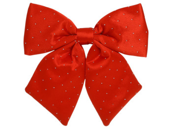 Бант атласний зі стразами, тканина, ПВХ, 22×24см, колір червоний