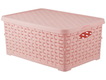 Кошик Basket Rotang, з кришкою, пластик, 7л, 28×19×12,5см, колір рожевий