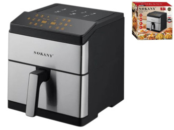 Аерофритюрниця Sokany 2200Вт, сенсорне керування, 80–200°C, 8 програм, 9,5л, колір сталь з чорним
