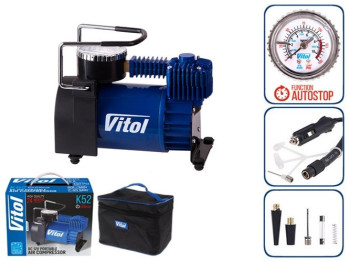 Компрессор ViTOL К-52 150psi/15Amp/40л/Автостоп/прикуриватель