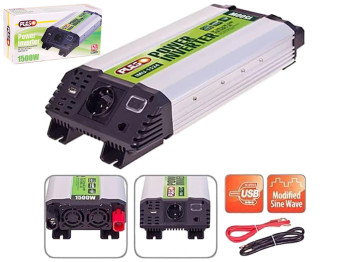 Перетворювач напруги PULSO (IMU-1524) 24V-220V, 1500W, USB-5VDC2.0A, мод.хвиля, клеми