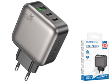 Мережевий зарядний пристрій Borofone BAS56A 2USB-C/1USB QC/PD 45W GAN, колір чорний