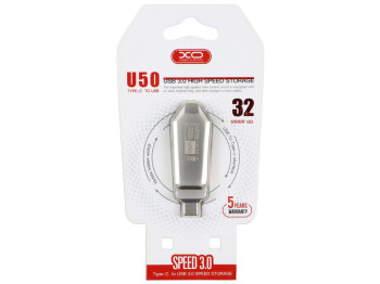 USB флеш-накопичувач XO U50 USB3.0+Type C 32GB, Стальний