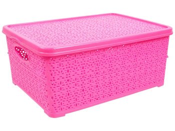 Кошик Basket Мереживо, з кришкою, пластик, 7л, 28×19×12,5см, колір рожевий