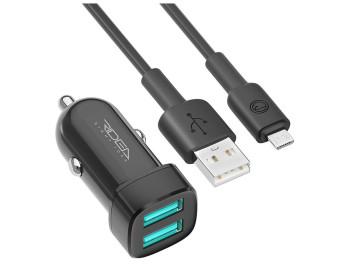Автомобільний Зарядний Пристрій Ridea RCC-21112 Grand Micro 2USB 2.4 A, Чорний