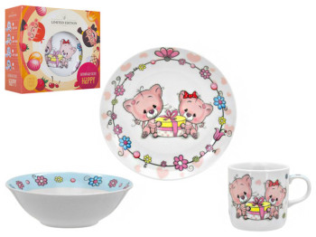Набір посуду дитячого фарфор Limited Edition "Happy Cats" 3 предмета (чашка, тарілка, супник) 52498