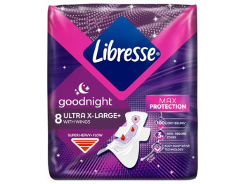 Прокладки гигиенические ночные Libresse Ultra Goodnight Extra Large с крылышками, 8шт