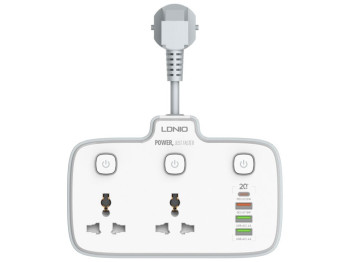 Сетевой удлинитель LDNIO SC2413 2 universal ports /1 PD/1 QC/2 auto ID Цвет Белый