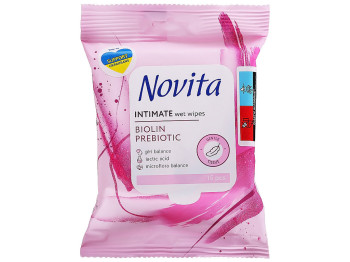 Салфетки влажные для интимной гигиены Novita Intimate, пребиотик Biolin, молочная кислота, 15шт