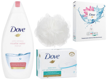 Набор подарочный Dove "Мицеллярная коллекция" (гель для душа 500мл, крем-мыло твердое 100г, мочалка)