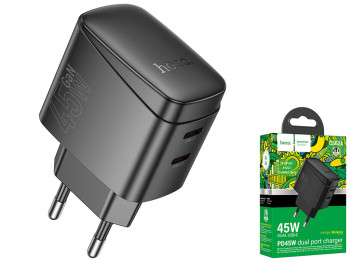 Мережевий зарядний пристрій Hoco CS62A 2USB-C PD/QC 45W GAN, колір чорний