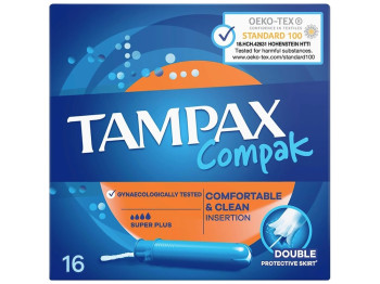 Тампони Tampax Compak Super Plus, з пластиковим аплікатором, 4 краплі, 16шт