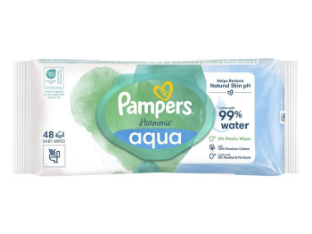 Серветки вологі дитячі Pampers Harmonie Aqua, без спирту, ароматизаторів та барвників, 48шт
