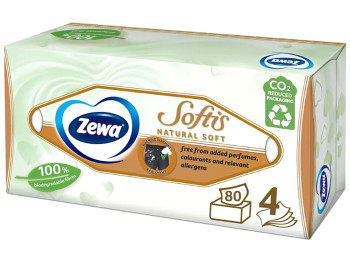 Салфетки косметические Zewa Softis Natural Soft, 4х слойные, 80шт