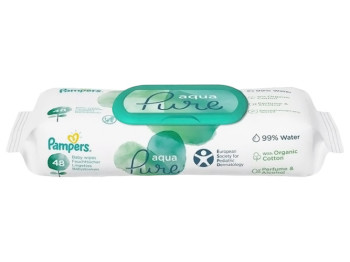 Вологі серветки дитячі Pampers Aqua Pure бавовняні, пластиковий клапан 48шт