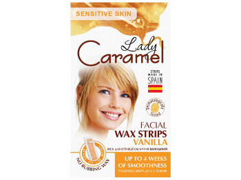 Воскові смужки для депіляції Lady Caramel, віск для обличчя, жіночі, з екстрактом ванілі, 12шт