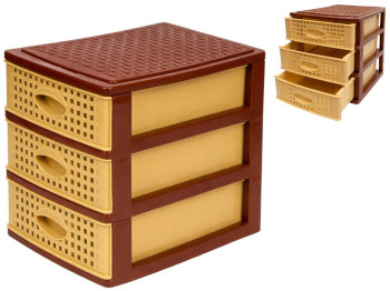 Комод міні Rotang, пластик, 3 яруси, 20×19×26,5см, колір бежево-коричневий