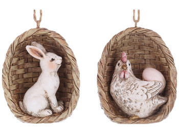 Фигурка- подвеска Кролик в корзинке и Курочка в корзинке, 6,5см, 2дизайна