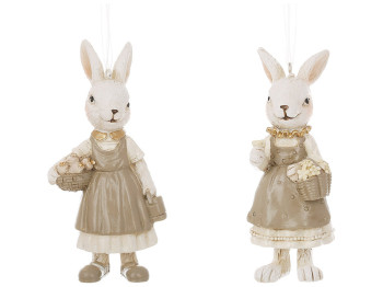 Декоративная фигурка-подвеска Зайка с корзиной, 2 дизайна, 5,5х3х11,5см (цена за 1шт)