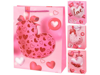 Пакет подарочный Love You 3D, бумага, 18х23х10см, 4 дизайна (цена за 1шт)