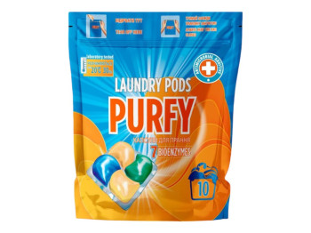 Капсулы для стирки Purfy трикомпонентные, 60 шт по 19 г, аромат свежесть