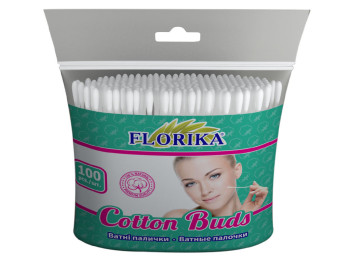 Ватні палички (пластик) Florika 100шт (в пакеті)