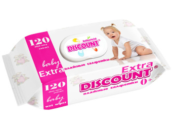 Влажные салфетки детские антибактериальные Discount EXTRA "С экстр. алоэ" 120шт клапан
