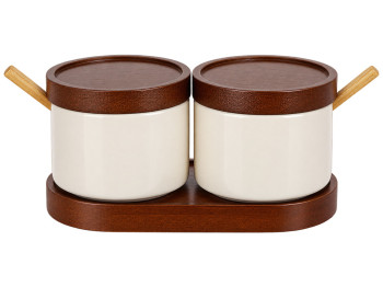 Набір ємностей Natural Serving Cream з дерев’яними кришками та підставкою, 160 мл, 2 шт