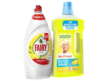Средство для мытья посуды Fairy Лимон 900 мл + Mr.Proper Лимон 1л