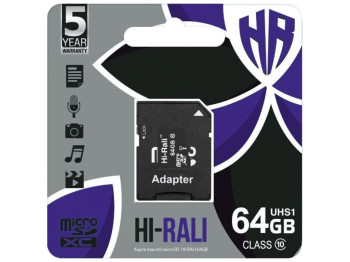 Карта Пам'яті  Hi-Rali MicroSDXC 64gb UHS-1 10 Class & Adapter Колір Чорний