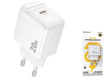 Мережевий зарядний пристрій Borofone BAS43A 1USB-C PD/QC 20W, колір бiлий