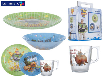Набір посуду дитячого скляного Luminarc "Disney Toy Story" 3 пред. (тарілка, салатник, чашка) 03280