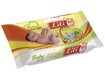 Вологі серветки дитячі "Lili" "З екстрактом алое вера" антібактеріальні 40 шт
