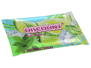 Влажные салфетки "Discount" "С ароматом мяты и лайма" антибактериальные 15 шт