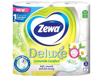 Туалетная бумага Zewa Deluxе Ромашка, 3х слойная (цена за упаковку 4шт)