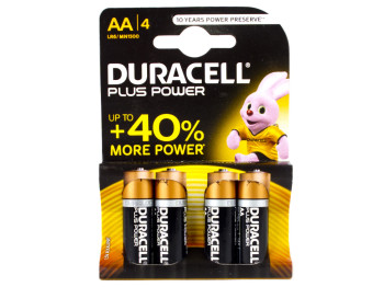 Батарейка алкалінова Duracell, 1.5V, AA, LR6 (ціна за упаковку 4шт, 1 лист)
