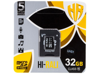 Карта Пам'яті Hi-Rali MicroSDHC 32gb UHS-1 10 Class & Adapter Чорний