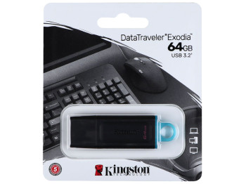 USB флеш-накопичувач 3.2 Kingston DataTraveler Exodia 64GB, Чорно-Бірюзовий