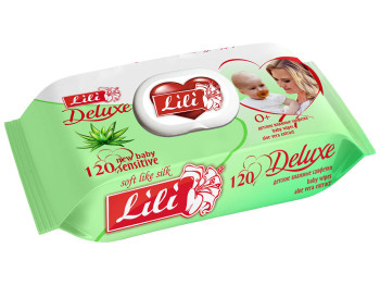 Вологі серветки дитячі антибактеріальні Lili DELUXE "З екстр. алое" 120шт з клапаном 