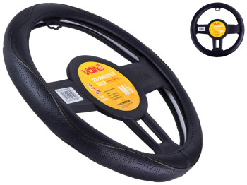 Чохол на кермо VLOD-L2160 BK M (37-39см), біла основа, шкіра (колір чорний)