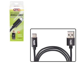 Кабель Pulso CC-1802C BK, USB - Type C 3А, 2м, black (швидке зарядження/передача даних)