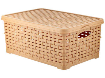 Кошик Basket Rotang, з кришкою, пластик, 7л, 28×19×12,5см, колір бежевий