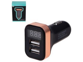 Автомобільний зарядний пристрій 2 USB 12 - 24V 5V,2,1A + вольтметр