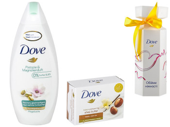 Набор подарочный Dove "В объятиях нежности" (крем-мыло твердое 100г, крем-гель для душа 250мл)
