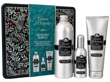 Подарунковий набір Tesori d’Oriente White Musk, у металевій коробці, 3 предмети