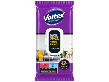 Серветки вологі господарчі Vortex, для меблів, дерева, пластику та металу, з клапаном, 48 шт