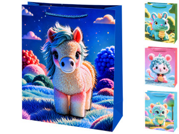 Пакет подарунковий паперовий Fairytale animals 3D, розмір L, 40×30×12 см, 4 дизайни (ціна за 1шт)