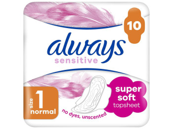 Прокладки гігієнічні Always Ultra Sensitive Normal, з крильцями, 4 краплі, розмір 1, 10шт