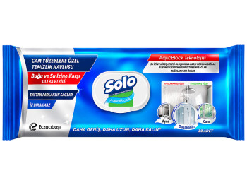 Вологі серветки Solo AquaBlock для скла та дзеркал, 25×23 см, 30 шт